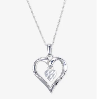 Footnotes Mom Sterling Silver 16 Inch Cable Heart Pendant Necklace