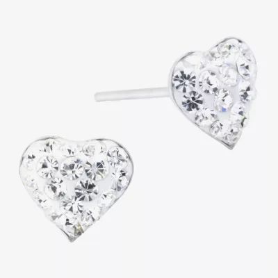 Silver Treasures Crystal Sterling 7.1mm Heart Stud Earrings