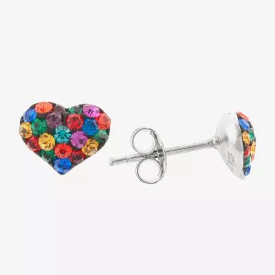 Silver Treasures Crystal Sterling 7.1mm Heart Stud Earrings