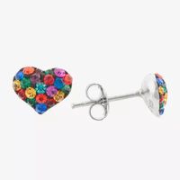 Silver Treasures Crystal Sterling 7.1mm Heart Stud Earrings