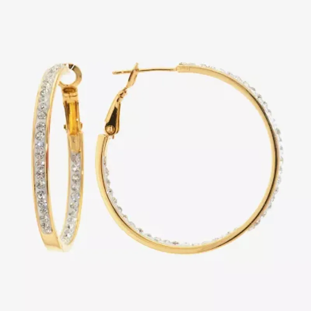 Sparkle Allure Crystal 24K Gold Over Brass Hoop Earrings