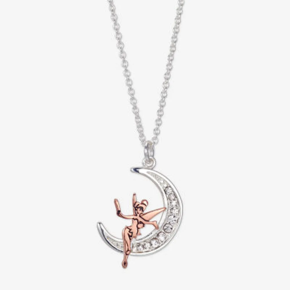 Disney Classics Crystal Pure Silver Over Brass 18 Inch Cable Moon Tinker Bell Pendant Necklace