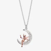 Disney Classics Crystal Pure Silver Over Brass 18 Inch Cable Moon Tinker Bell Pendant Necklace