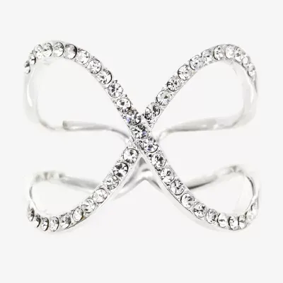Sparkle Allure Crystal Pure Silver Over Brass Crossover Cocktail Ring