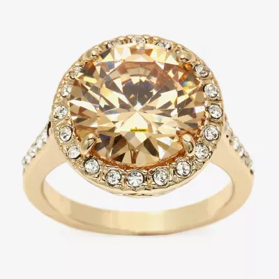 Sparkle Allure Womens White Crystal 14K Gold Over Brass Hypoallergenic Halo Cocktail Ring