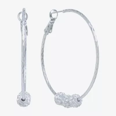 Sparkle Allure Crystal Pure Silver Over Brass Round Hoop Earrings