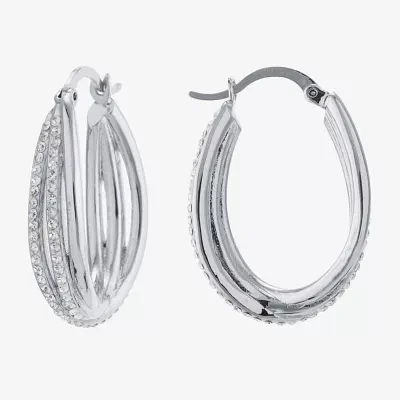 Sparkle Allure Crystal Pure Silver Over Brass Hoop Earrings