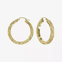 14K Yellow Gold Laser-Cut Square Tube Hoop Earrings