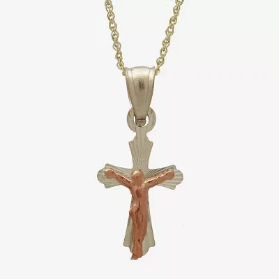 Rene Bargueiras® 14K Two-Tone Gold Crucifix Pendant Necklace