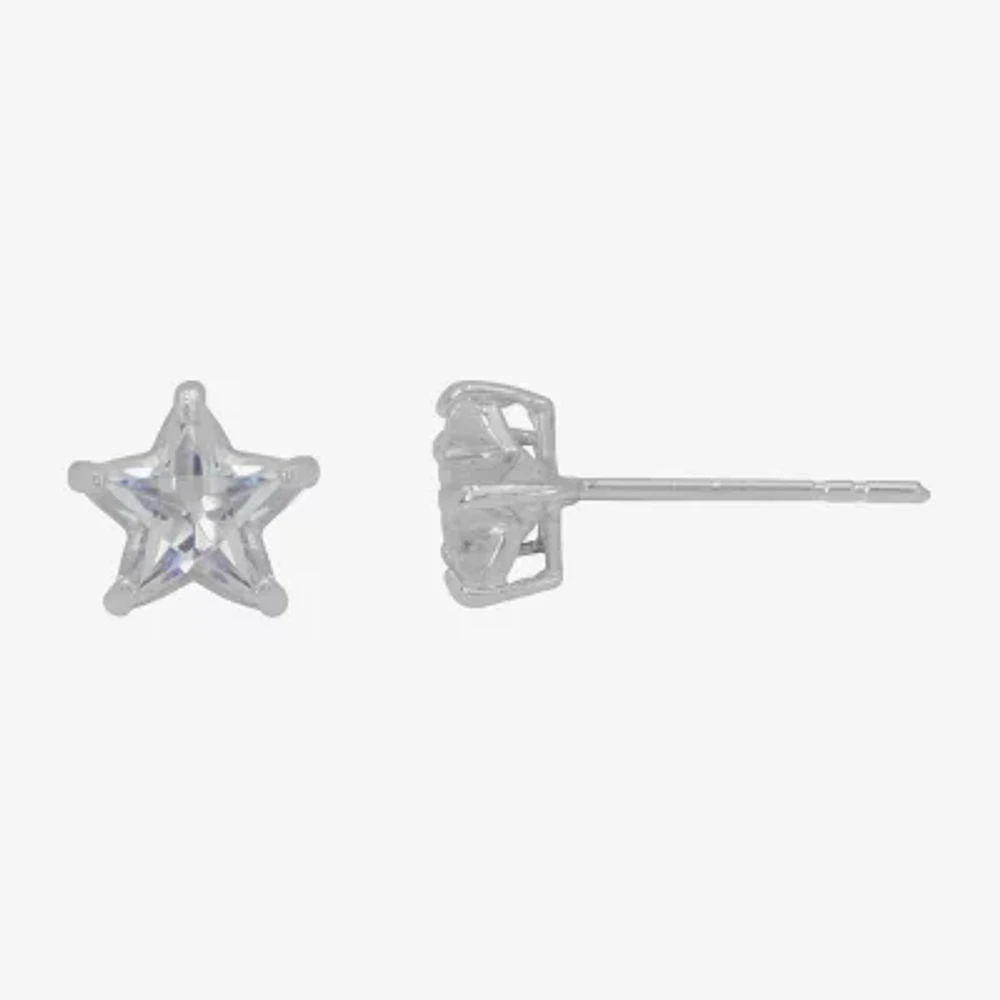 1 CT. White Cubic Zirconia 10K White Gold 5mm Star Stud Earrings