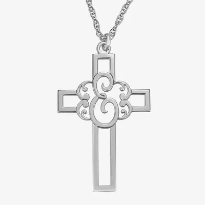 Personalized Initial Cutout Cross Pendant Necklace