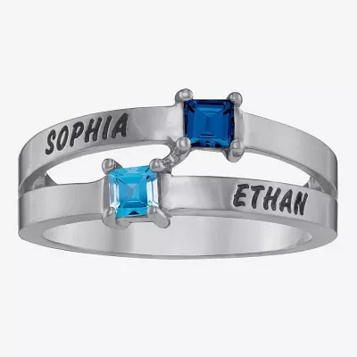 Personalized Engraved Split Shank Birthstone Ring