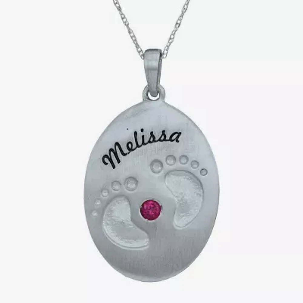 Personalized Simulated Birthstone Engraved Baby Feet Pendant Necklace