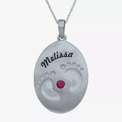 Personalized Simulated Birthstone Engraved Baby Feet Pendant Necklace