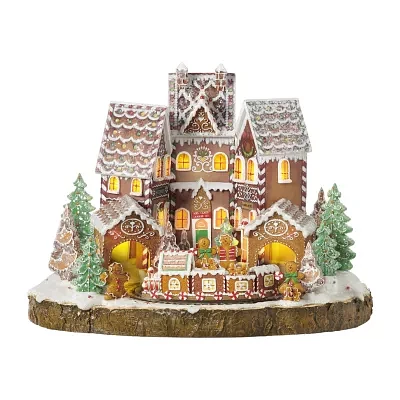 Roman 10.25"H Led Gingerbread House Plays Music Christmas Tabletop Decor