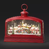 Roman 9"H Led Swirl Village Lantern Plays Music Christmas Tabletop Decor