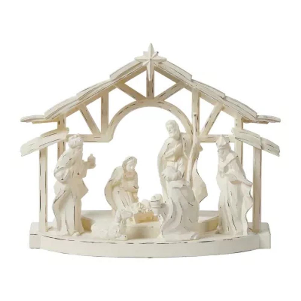 Roman 13.5"H Lighted White Nativity Christmas Tabletop Decor