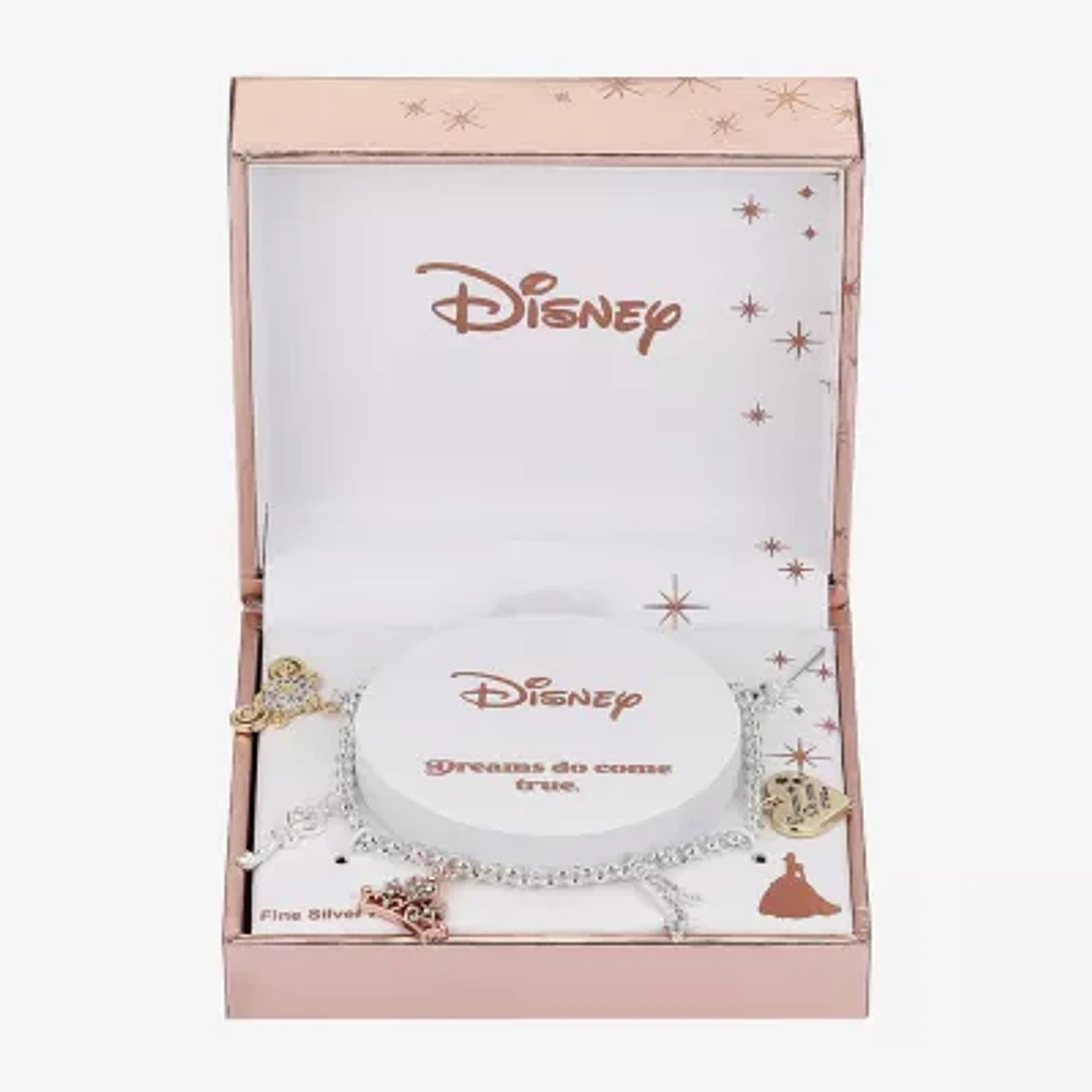 Disney Classics Crystal Pure Silver Over Brass 8 1/2 Inch Box Cinderella Charm Bracelet