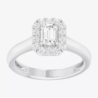 (G-H/SI1-SI2) Womens 1 CT. T.W. Lab Grown White Diamond 10K Gold Halo Engagement Ring