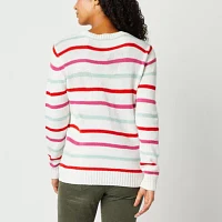 St. John's Bay Womens Crew Neck Long Sleeve Striped Pullover Sweater