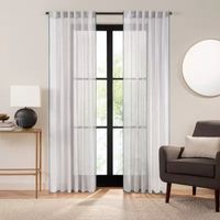 Fieldcrest Luxury Linen Border Stripe Rod Pocket Back Tab Sheer Single Curtain Panel