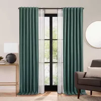 Fieldcrest Luxury Linen Border Stripe Rod Pocket Back Tab Sheer Single Curtain Panel