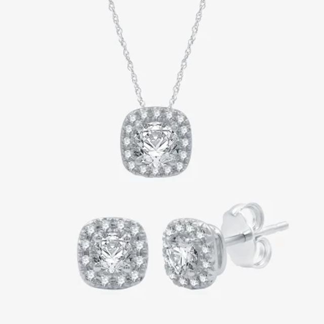 (H-I / I1) 1 1/2 CT. T.W. Lab Grown White Diamond 10K White Gold Cushion 2-pc. Jewelry Set