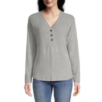 St. John's Bay Womens Henley Neck Long Sleeve T-Shirt