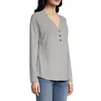 St. John's Bay Womens Henley Neck Long Sleeve T-Shirt