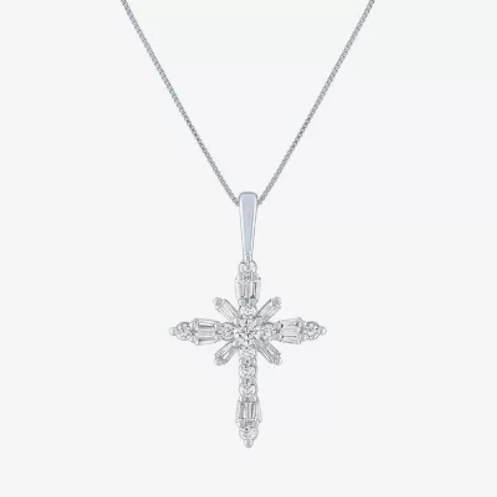 G-H / Si2-I1) Womens 1/3 CT. T.W. Lab Grown White Diamond 10K Gold Cross Pendant Necklace