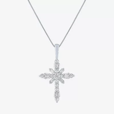 G-H / Si2-I1) Womens 1/3 CT. T.W. Lab Grown White Diamond 10K Gold Cross Pendant Necklace