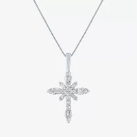 G-H / Si2-I1) Womens 1/3 CT. T.W. Lab Grown White Diamond 10K or Yellow Gold Cross Pendant Necklace