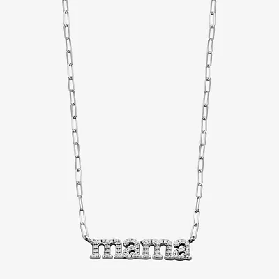 "Mama" Womens 1/2 CT. T.W. Cubic Zirconia Sterling Silver Paperclip Pendant Necklaces
