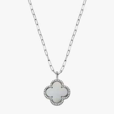 Womens 1 7/8 CT. T.W. White Mother Of Pearl Sterling Silver Clover Pendant Necklaces