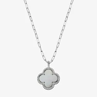 Womens 1 7/8 CT. T.W. White Mother Of Pearl Sterling Silver Clover Pendant Necklaces