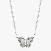 Womens 2 CT. T.W. White Mother Of Pearl Sterling Silver Butterfly Pendant Necklace