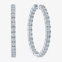 (G-H / SI2-I1) 1 CT. T.W. Lab Grown White Diamond Sterling Silver or 14K Gold Over SIlver 32mm Hoop Earrings