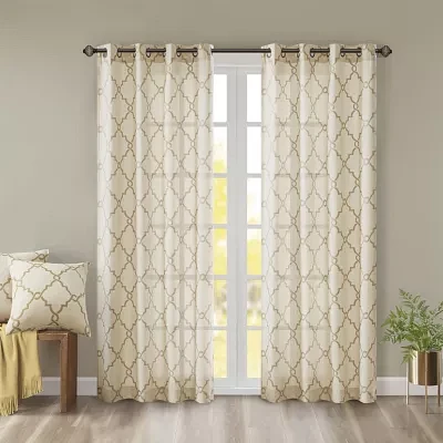 Madison Park Westmont Fretwork Print Light-Filtering Grommet Top Single Curtain Panel