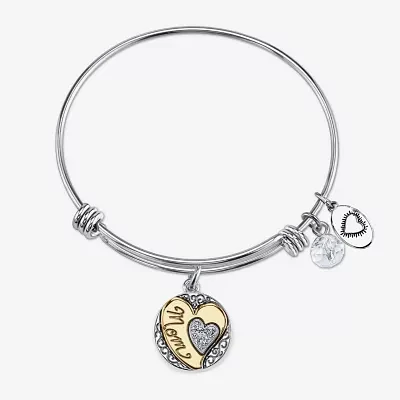Footnotes Mom Womens Crystal Stainless Steel Heart Bangle Bracelet