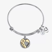 Footnotes Mom Womens Crystal Stainless Steel Heart Bangle Bracelet