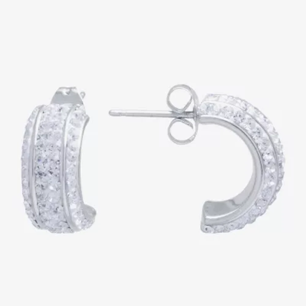 Sparkle Allure Crystal Pure Silver Over Brass Hoop Earrings