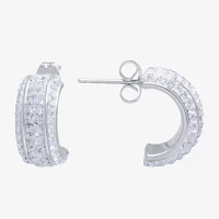 Sparkle Allure Crystal Pure Silver Over Brass Hoop Earrings