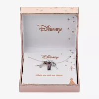 Disney Classics Charm Cubic Zirconia Pure Silver Over Brass 16 Inch Cable Flower Beauty and the Beast Pendant Necklace