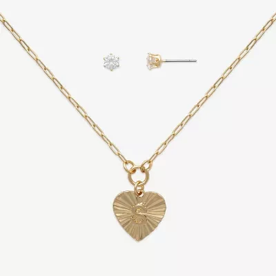 Mixit Hypoallergenic Gold Tone 2-pc. Cubic Zirconia Heart Jewelry Set