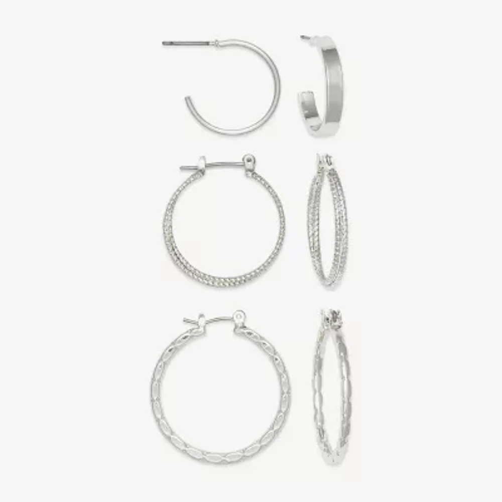 Mixit Hypoallergenic Silver Tone Hoop 3 Pair Earring Set