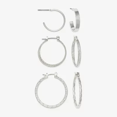 Mixit Hypoallergenic Silver Tone Hoop 3 Pair Earring Set