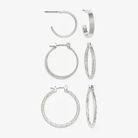 Mixit Hypoallergenic Silver Tone Hoop 3 Pair Earring Set