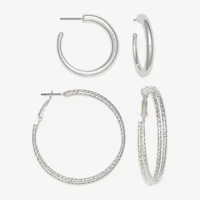 Mixit Hypoallergenic Silver Tone Hoop Silver Tone 2 Pair Earring Set
