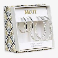 Mixit Hypoallergenic Silver Tone Hoop Silver Tone 2 Pair Earring Set