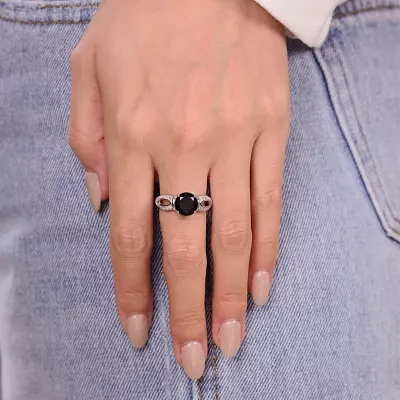 Womens Genuine Black Onyx Sterling Silver Round Cocktail Ring